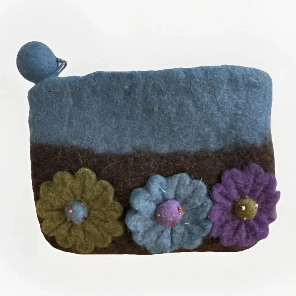 Anthropologie Rising Tide Wool Coin Purse - Floral Boho Made in Nepal 6x5